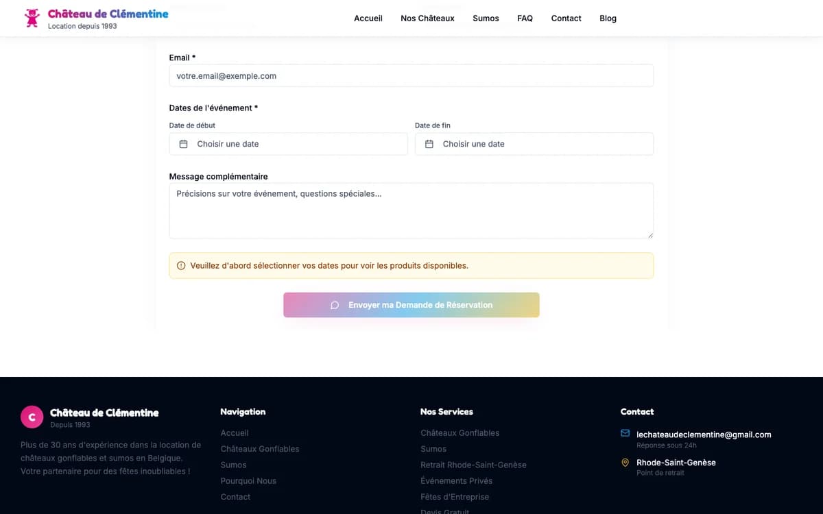 Formulaire de réservation avec filtrage par disponibilité