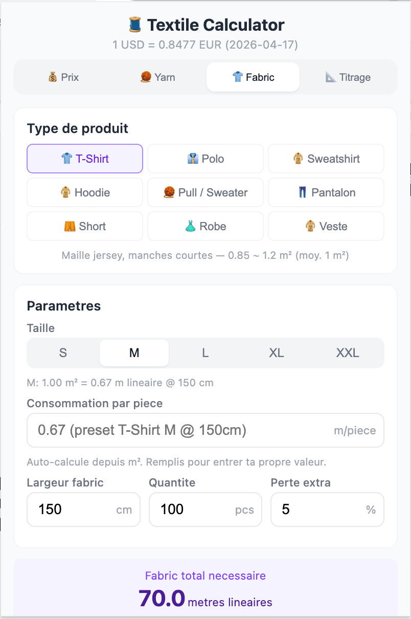 Plugin Chrome - Calculateur textile 2