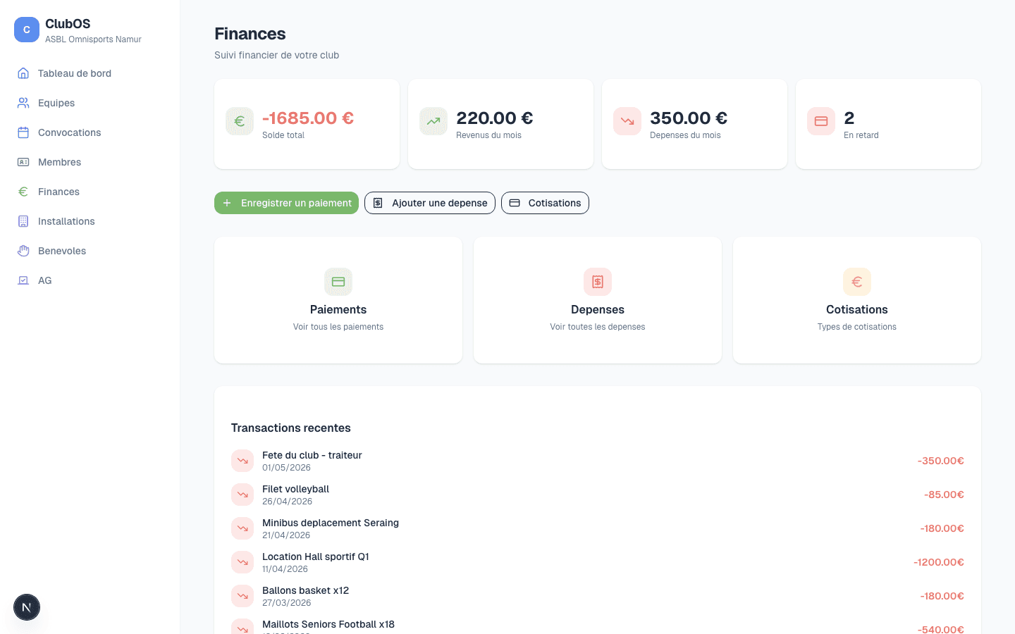 ClubOS - Suivi financier