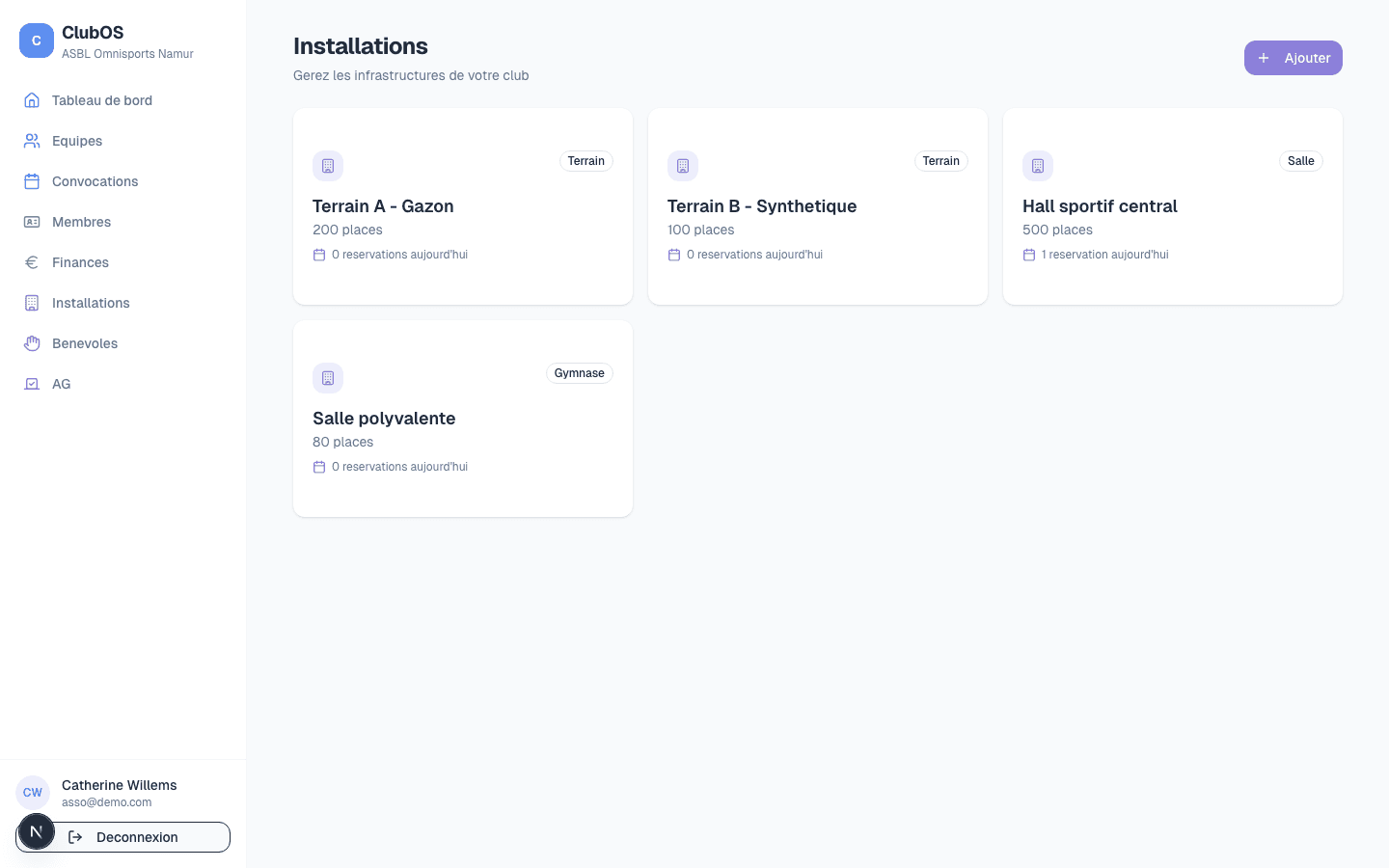 ClubOS - Gestion des installations