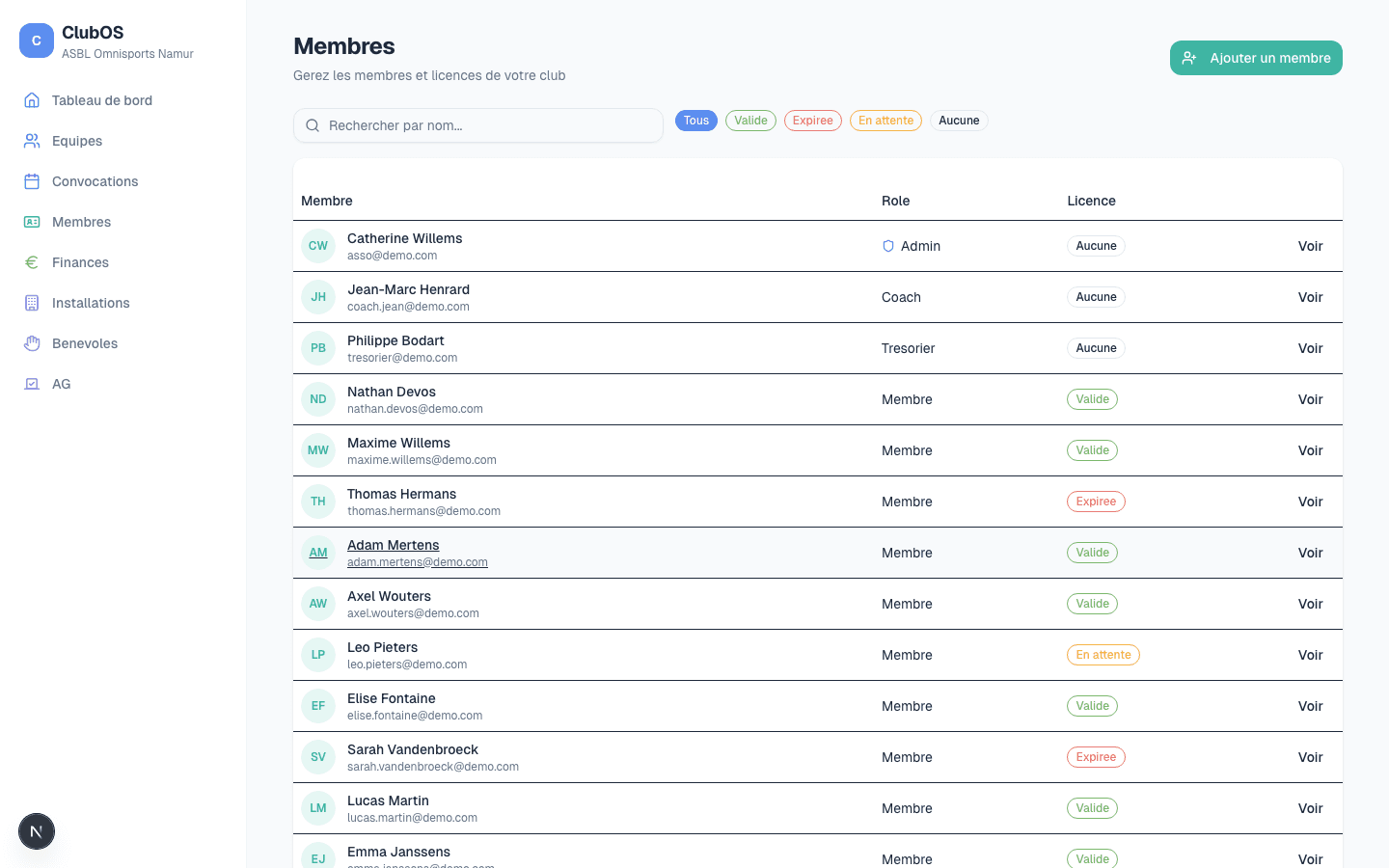 ClubOS - Liste des membres