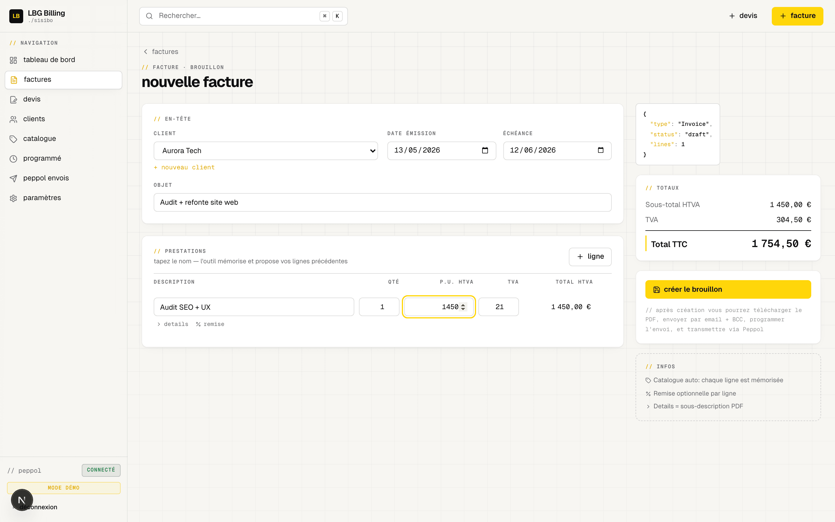 LBG Billing · Éditeur de document