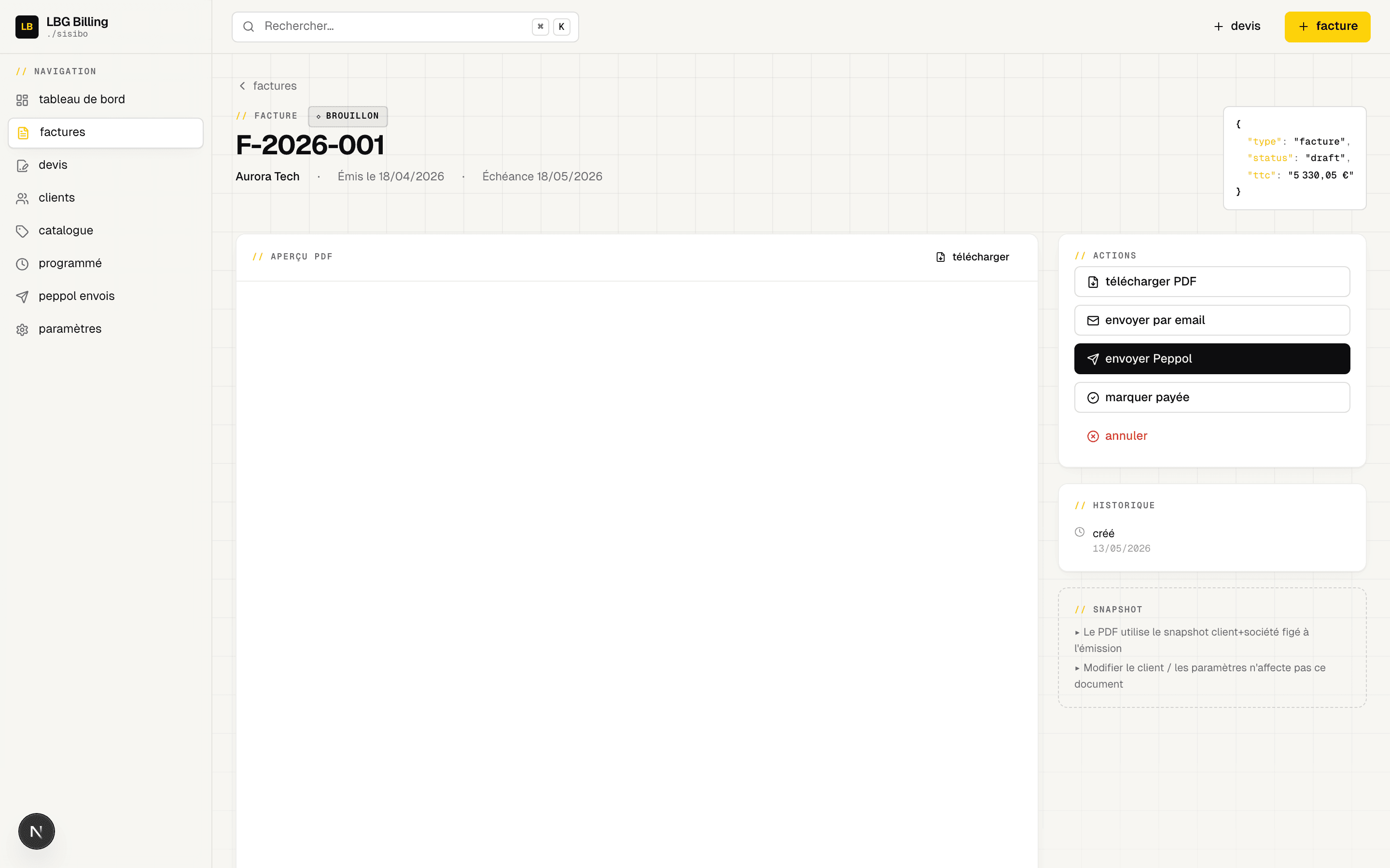 LBG Billing · Détail facture