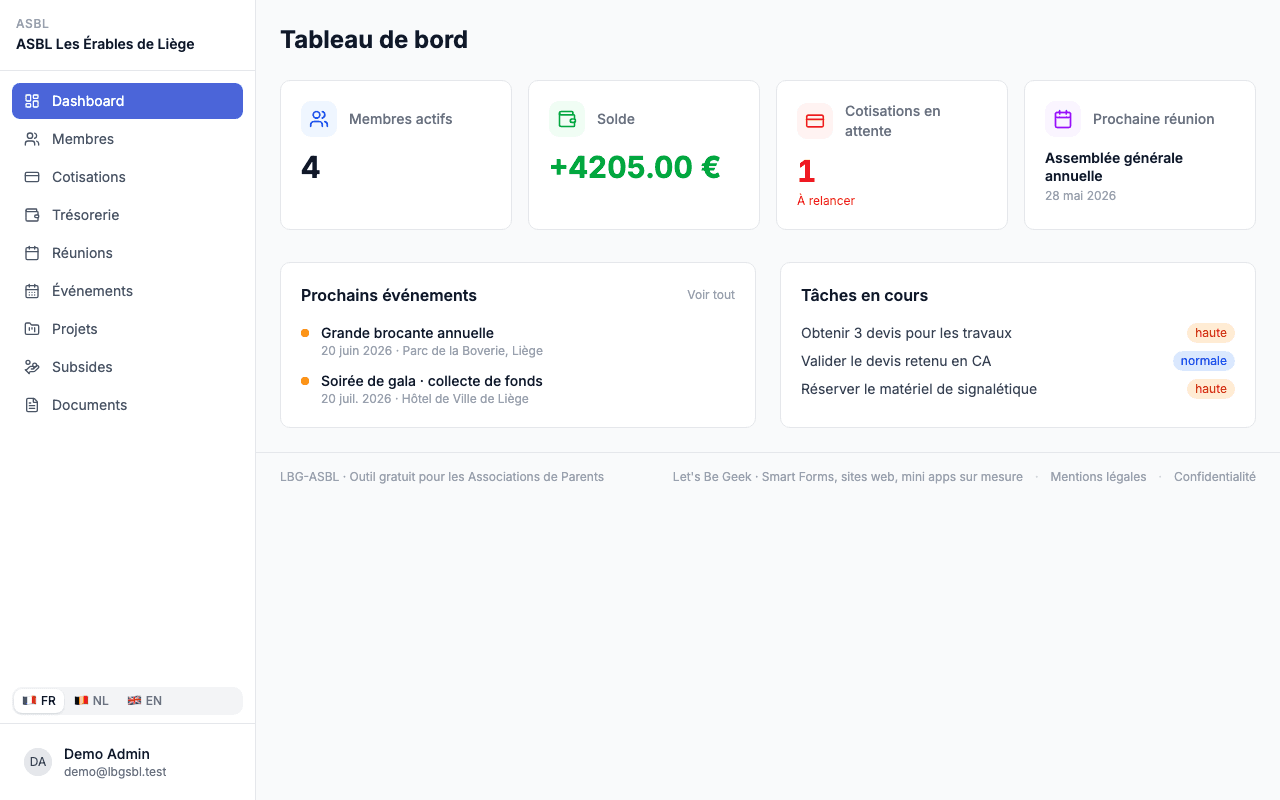 LBG-ASBL - dashboard