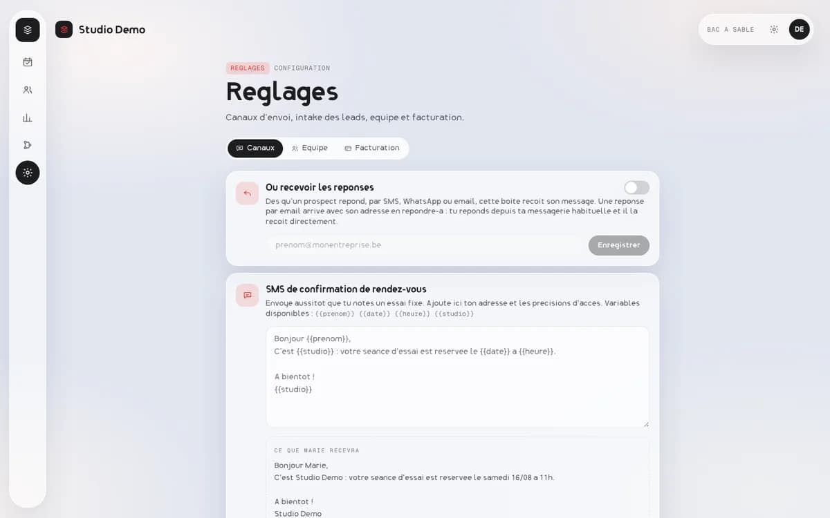 Relance 04 settings